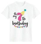 American Apple Graphic Printed T-Shirt for Unisex Happy Birthday Printed Tshirt | Casual Half Sleeve Round Neck T-Shirt | 100% Cotton Blend Tshirt (2-3 Years, Its My 7th Birthday)