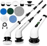 COOLBIT Electric Spin Scrubber,Cleaning Brush Scrubber for Home, 400RPM/Mins-9 Replaceable Brush Heads-90Mins Work Time,Adjustable Size,2 Adjustable Speeds for Bathroom Shower Bathtub (White)