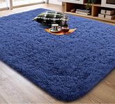 Ruihoo Fluffy Rug, Super Soft Fuzzy Area Rugs for Bedroom Living Room - 4' x 6' Large Plush Furry Shag Rug - Kids Playroom Nursery Classroom Dining Room Decor Floor Carpet, Navy Blue