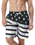 QRANSS USA Flag Men 7 inch Inseam Swimming Trunks Swim Pants Swimwear Boardshorts Back Pocket (Large)