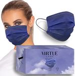 VIRTUE CODE 50 Disposable Face Masks for Men and Women. Blue Face Mask with Elastic Ear Loops