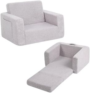 YOTATING 2-in-1 Kids Sofa Chair, Convertible Toddler Chair Flip Out Chirldren Sofa Chair Folding Kids Play Sofa with Side Pockets & Removable Cover Armrest Chair for Girl or Boy, Sherpa Grey
