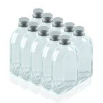 ZENO 250ml Glass Flask Bottles with Screw Tops - 10 Pack | Reusable Twist-Off Lids | Airtight Glass Bottle for Home | Great for Gin, Liqueur, Schnapps, Wine, Cider, Soda, Vodka