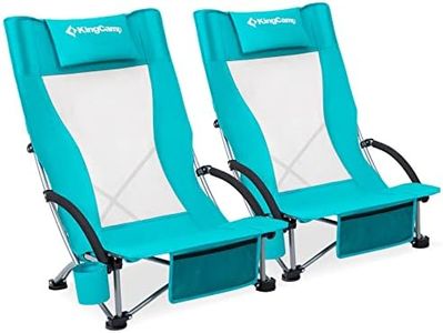 KingCamp Folding Beach Chair for Adults 2 Pack High Back Lightweight Portable Backpack Chair with Cup Holder Pocket Headrest Carry Bag for Outdoor Camping Sand Concert Lawn Festival Sports, Cyan