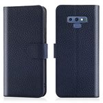 OQQE for Samsung Galaxy Note 9 Wallet Case [RFID Blocking] Cowhide Genuine Leather Flip Folio Book Cover Credit Card Holder 3 Card Slot [Kickstand Function] Men Women (Navy Blue)