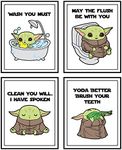 Silly Goose Gifts This Is The Way Bounty Hunter Bathroom Wall Art Print Set - Baby Yoda Movie Themed Bathroom Decor - Funny Bathroom Reminders Quotes - Posters for Walls - Set of 4 (Baby Yoda)