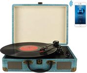 Vinyl Record Player Belt-Drive 3-Speed,Vintage Record Player,Portable Bluetooth Turntable with Built-in Stereo Speakers, Supports RCA Output, Aux input,Headphone Jack,Suitcase design