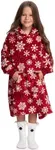 Mad Dog Wearable Fleece Blanket Hoodie, Christmas Matching Family Sets with Long Sleeves for Adults Girls & Boys Xmas Poncho, Kids, Red Print, 4-7 Years