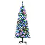 HOMCOM 5FT Tall Prelit Pencil Slim Artificial Christmas Tree with Realistic Branches, 250 Colourful LED Lights and 408 Tips, Xmas Decoration, Green