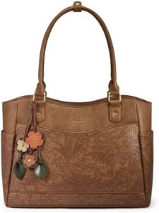 LOVEVOOK Laptop Bag for Women, 17.3 inch Original Vintage Work Tote Bag Computer Office Teacher Bag with Large Cup Holder,Embossed Brown