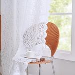 ALIGOGO White Lace Curtains 80 inches Long - Victorian Crochet Floral Sheer Curtains for Doorway Bedroom Scalloped Privacy Rod Pocket Window Curtains 80 Inches Long 2 Panels, 52 x 80 Inch, White