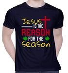 CreativiT Graphic Printed T-Shirt for Unisex Jesus is The Reason for The Season Tshirt | Casual Half Sleeve Round Neck T-Shirt | 100% Cotton | D00443-1332_Navy Blue_Medium