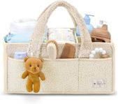 Sweety Fox Baby Diaper Caddy Organizer with Handle - Portable Sherpa Nursery Basket - Car Diaper Organizer, Cleaning Caddy, Gift for Baby Shower - Ivory