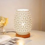 HHMTAKA Metal Lampshade Bedside Table Lamp Wooden Base Bedroom Lamp Decorative Bedside Lamp with Edison Bulb for Bedroom Home Weddings Parties Patio Indoor Outdoor (Geometrical Shape)