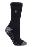 HEAT HOLDERS - Ladies ABS Non Skid Thermal Slipper Socks with Grips for Indoor Winter Comfort (4-8 UK, Black)