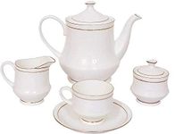 Raincart Tableware Mona Tea Set 15 Pcs (Tea Pot with Lid 1+1 Pcs, Milk Pot 1 Pcs, Sugar Pot with Lid 1+1 Pcs, 180 ml Cups 6 Pcs & Saucers 6 Pcs)