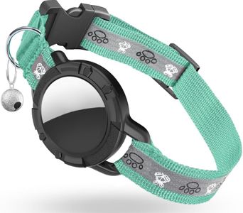 Reflective AirTag Cat Collar, Integrated Cat Tracker Collar with Air Tag Holder and Bell, Safety Elastic Band Cat GPS Collars for Girl Boy Cats, Kittens and Puppies (Green,S)