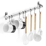 Lesfit Kitchen Utensil Hanging Rack Rail with 8 hooks, Wall Mounted, Self Adhesive 40cm (16")