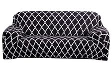 Home Beyond & HB design - Printed Stretch Sofa Covers Slipcovers 3 Seater - Spandex Jacquard Fabric Couch Sofa Cover with Elastic Bottom - Furniture Protectors - (Sofa 72-92 Inches Wide, Black)