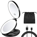 KEDSUM Upgraded Rechargeable Travel Makeup Mirror with Light, 1X/10X Magnifying Mirror with Light, Compact Travel Mirror with LED Lighted, Double Sided Folding Vanity Mirror, Daylight, Portable