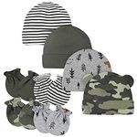 Gerber Baby Girls' Cap and Mitten Sets, 8pc Green Bear, Newborn