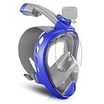 Odoland Full Face Snorkel Mask for Man and Women, 180° Panoramic View Snorkeling Mask with Camera Mount, Dry Top Safety Breathing System Anti-Leak Anti-Fog Diving Mask for Adult,Deep Blue,S/M