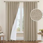 LAMIT Taupe 100% Blackout Linen Curtains, 84 Inch Linen Textured Living Room Farmhouse Curtains Room Darkening Back Tab and Rod Pocket Burlap Neutral Panels with White Liner, 2 Panels, 52 x 84 Inch