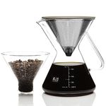 OVALWARE Pour Over Coffee Dripper Maker - (17oz / 0.5L) Unlock New Flavors with Paperless Stainless Steel Filter, Precision Measuring Cup and Carafe