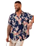 LookMark Men's Vibrant Printed Half Sleeve Loose Fit Casual Shirt in Cotton Blend – Perfect for Beach Days, Everyday Comfort, and Effortless Style (AZ-LM-OG-Printed Shirt Sunset-S) Navy Blue