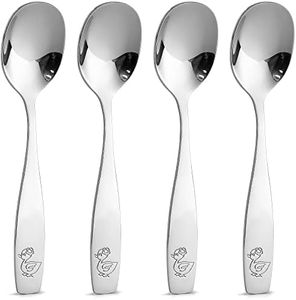 Zulay Kitchen 4-Piece Toddler Utensils - Child and Toddler Silverware Set for Self Feeding - Smooth Edged Kids Silverware Stainless Steel, Mirror Polished, Dishwasher Safe (4 Spoons)