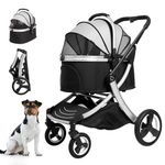 Betsocci Pet Stroller for dogs and cats zipperless with cat storage basket one-hand folding device dog stroller