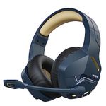 BINNUNE Wireless Gaming Headset with Microphone for PS5, PS4, PC, NS, Mac, 7.1 Crystal-Stereo Bluetooth Headphones, PS5 Headset Wireless 2.4GHz with Lossless Audio, 120 Hr Battery - Gold/Blue