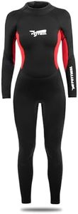 Pottwal Women Wetsuit, 2.5mm Neoprene Full Body Wet Suits with Back Zip, UV Protection Dive Suit for Surfing Swimming Diving, Black Red, XL