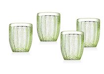 Twill Double Old Fashioned Beverage Glass Cup by Godinger – Emerald Green – Set of 4