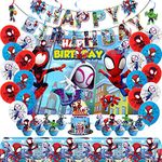 Eazyco Spidey and His Amazing Friends Birthday Decorations, Party Supplies Set Include Banner, Backdrop, Balloons, Hanging Swirls, Tablecloth for Boys Girls Spidey Theme Party, Multicolor