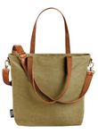 Simple Modern Canvas Tote Bag for Women | Small Tote Purse with Compartments & Laptop Sleeve | Vegan Leather Crossbody Straps with Zipper Top and Pockets | Bags for Work, School, & Travel | Olive