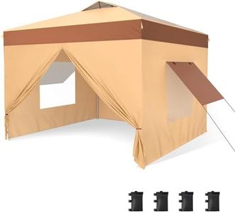 PHI VILLA Privacy 10’x10’Pop up Canopy Tent Enclosed Instant Gazebo Shelter Party Tent with Detachable & Interchangeable Sidewalls and Mesh Windows, Waterproof, Beige