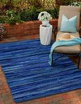 Ramanta Home 100% Cotton Hand Woven Tonal Chindi Rag Rug 3'x5' - Navy, Recycled Reversible Rugs, Boho Rustic Farmhouse Rugs for Living Room, Dinning Room, Kitchen Floor Mats - 36"x60"