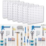 LANSI 6Pcs Peg Board, Pegboard Wall Organizer Panels, White Pegboard Wall Mount, ABS Pegboard for Craft Room Garage Kitchen Workshop, ABS Peg Boards Easy Installation (White)