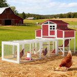 Large Chicken Coop with Run, Outdoor Hen House with 4 Sectionable Nesting Boxes, Poultry Duck House for 4-10 Chickens with 5 Perches, Leakproof Pull-on Tray and Ramp, Red