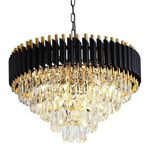 Gojeeva Black Golden Italian K9 Crystal Ceiling Fixture Metal Chandelier | Chandelier | Chandelier for Living Room | Jhumar for Hotel | Light Fixture Chandelier, Black Gold, Round (500) mm