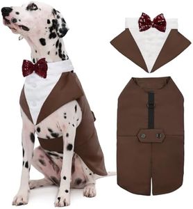Kuoser Dog Tuxedo Dog Suit and Bandana Set, Dogs Tuxedo Wedding Party Suit, Doggy Prince Bow Tie Shirt Formal Pet Wedding Attire for Large Medium and Small Dogs Golden Retriever Samo Bulldogs