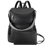 BOSTANTEN Leather Laptop Backpack for Women Designer Travel Backpack with Laptop Compartment Ladies Computer Shoulder Bags Black