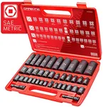 CARBYNE Impact Socket Set, 40 Pieces | SAE & Metric - Standard and Deep Sockets. Includes Metric 8mm-32mm, SAE 3/8" to 1-1/4". Cr-V Steel, Corrosion Resistance, Durable Case | 3/8'' & 1/2'' Drive