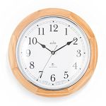 Acctim Exton Radio Controlled Wall Clock Light Wood Colour Frame Silver Bezel 31cm