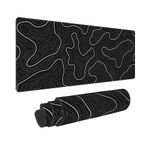 Topographic Map Mouse Pad Black White Large Gaming Mouse Pad XL Mousepad Big Desk Mat with Non-Slip Rubber Base Stitched Edges 31.5" X 11.8" Mouse Mat and Keyboard Pad for Gaming and Office