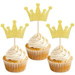 ZHUOWEISM 24 PCS Gold Crown Cupcake Toppers Glitter Princess Mini Crown Cupcake Picks for Baby Shower Princess Theme Birthday Wedding Party Cake Decorations Supplies