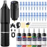 Wireless Tattoo Machine Gun Kit, Tattoo Pen Kit with 6 Colors Tattoo Inks Set 30pcs Needles Cartridges Tattoo Kit Tattoo Supplies