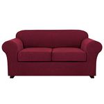 H.Versailtex 2-Seater Sofa Slipcovers Stretch Loveseat Covers for 2 Seat Cushion Covers Jacquard Form Fit Slip Resistant Furniture Protector, 2 Seater, Burgundy