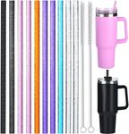 NINU 10 Pack Color Replacement Straws for Stanley 40 oz 30 oz Tumbler, 12 in Long Reusable Plastic Glitter Straws for Stanley Cup Accessories, Half Gallon Jug, Plus 2 Cleaning Brush